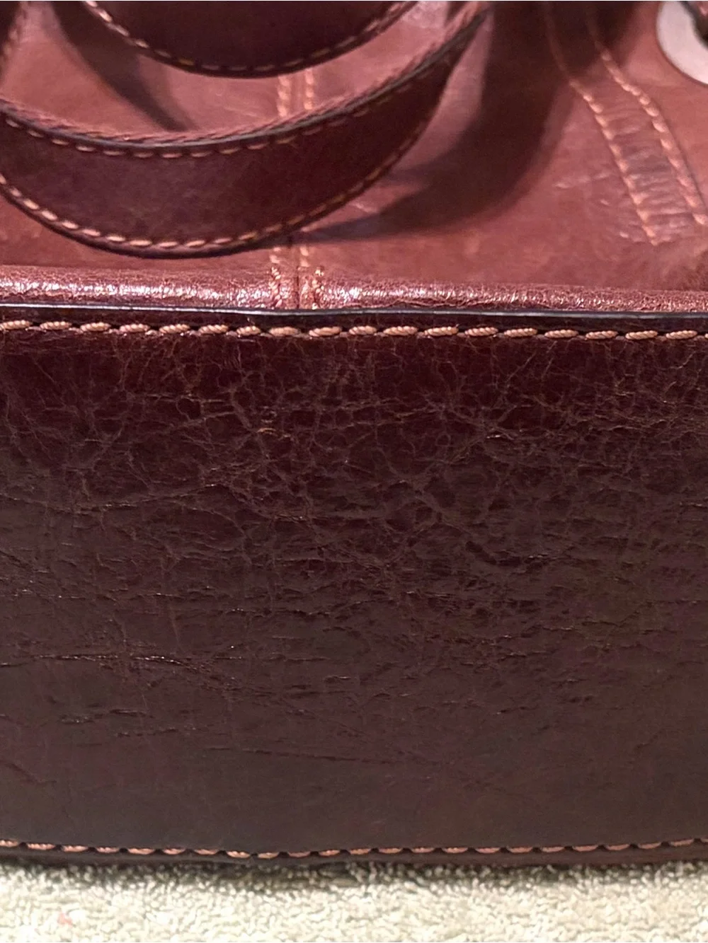 Fossil Brown Leather Shoulder Tote Bag Large Double Handle